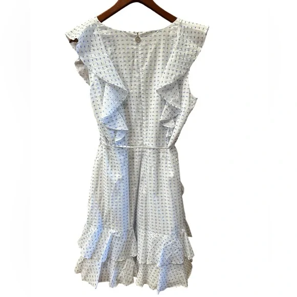 Tommy Hilfiger White and Blue Ruffled Sleeveless Dress - Picture 13 of 16